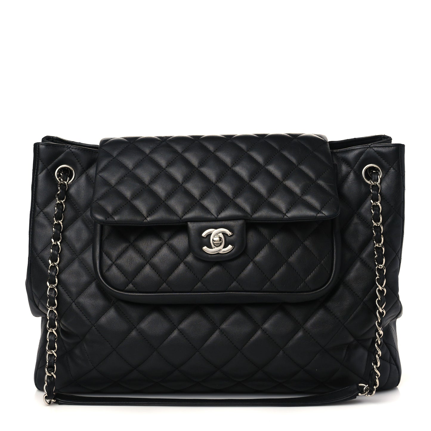 Calfskin Quilted Flap Tote Black