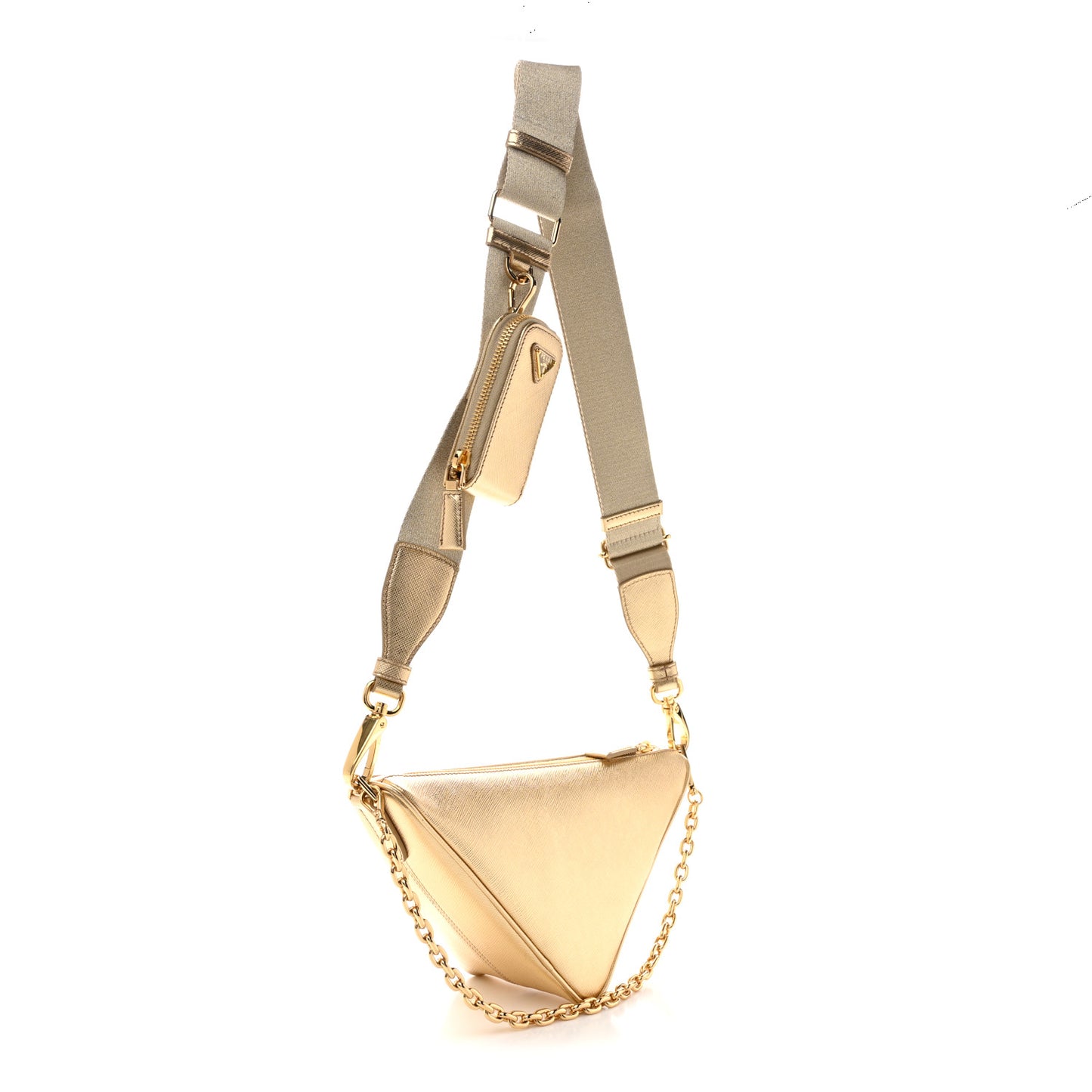 Saffiano Lux Triangle Shoulder Bag Platino