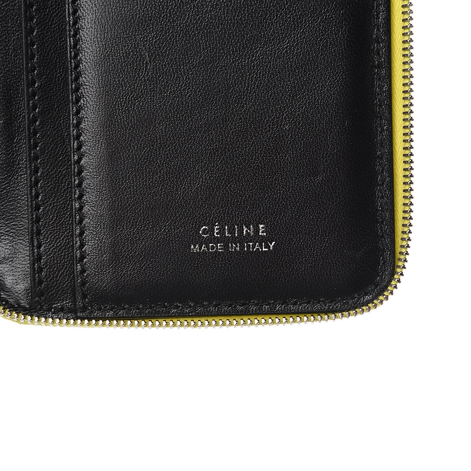 Celine Drummed Calfskin Medium Zip Around Multifunction Wallet Citron 5 of 5