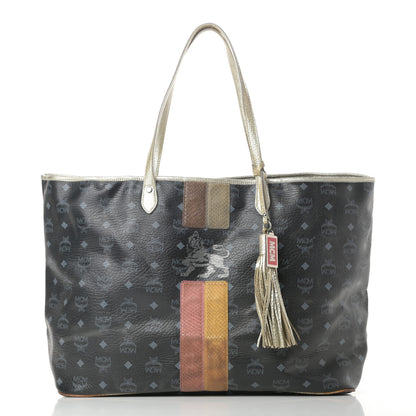 MCM Visetos Striped Munich Lion Tote Black 3 of 18