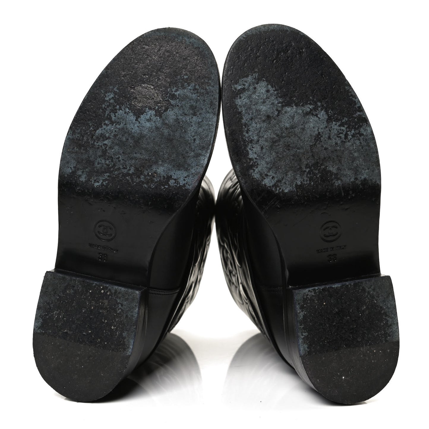 Calfskin Camellia Short Boots 38 Black