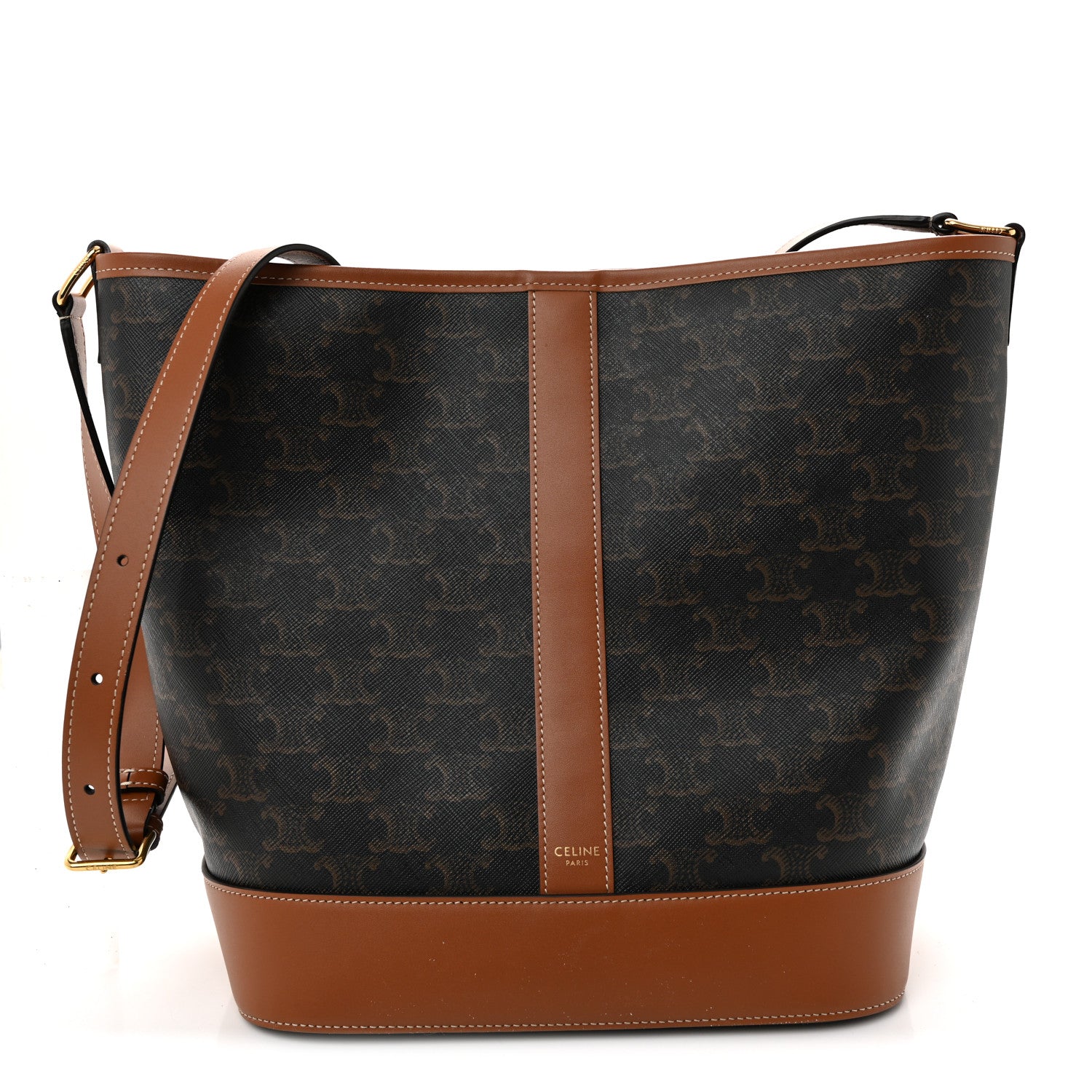 Celine Triomphe Canvas Calfskin Medium Bucket Bag Tan 1 of 11