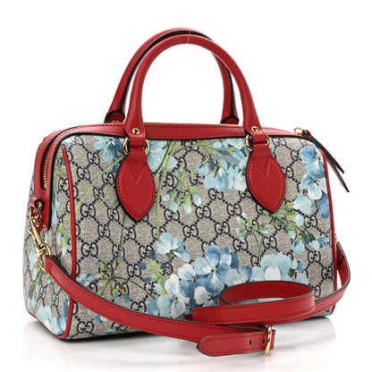 Gucci GG Supreme Monogram Blooms Small Boston Beige Blue Navy Hibiscus Red 3 of 10