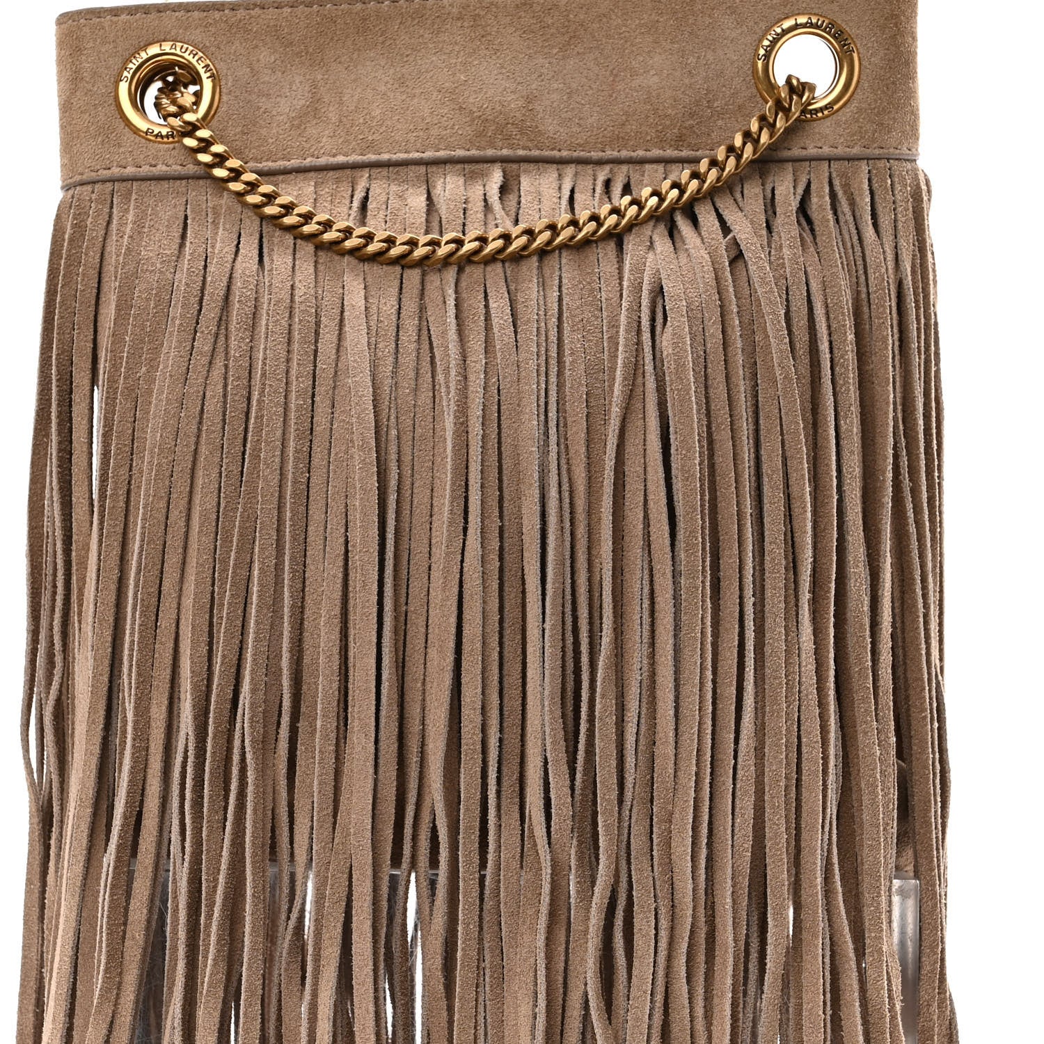 Saint Laurent Suede Calfskin Small Grace Fringed Hobo Bag Dusty Grey 7 of 9