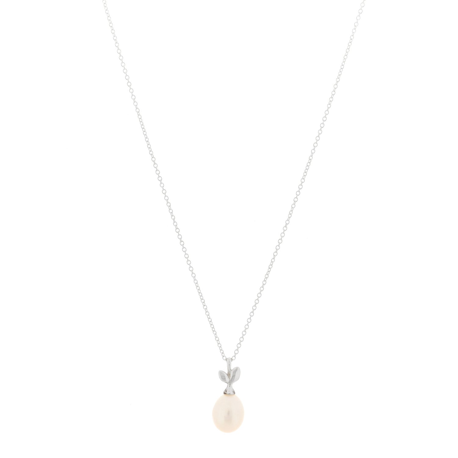 Tiffany Sterling Silver Pearl Paloma Picasso Olive Leaf Drop Pendant Necklace 1 of 4