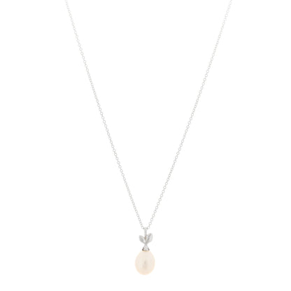 Tiffany Sterling Silver Pearl Paloma Picasso Olive Leaf Drop Pendant Necklace 1 of 4