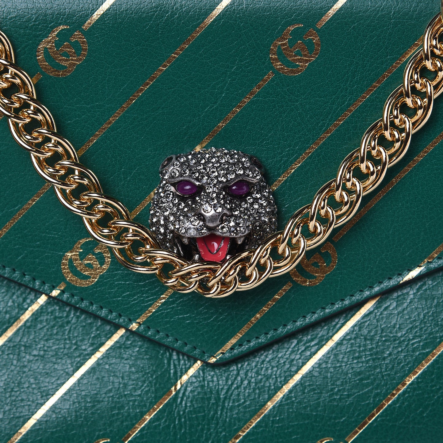 Calfskin Diagonal GG Medium Thiara Double Envelope Shoulder Bag Emerald Green Black