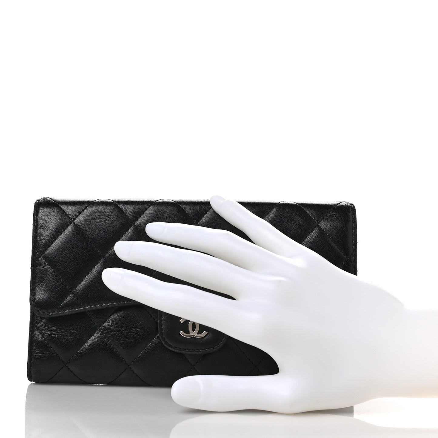 Lambskin Quilted Large Flap Wallet Black