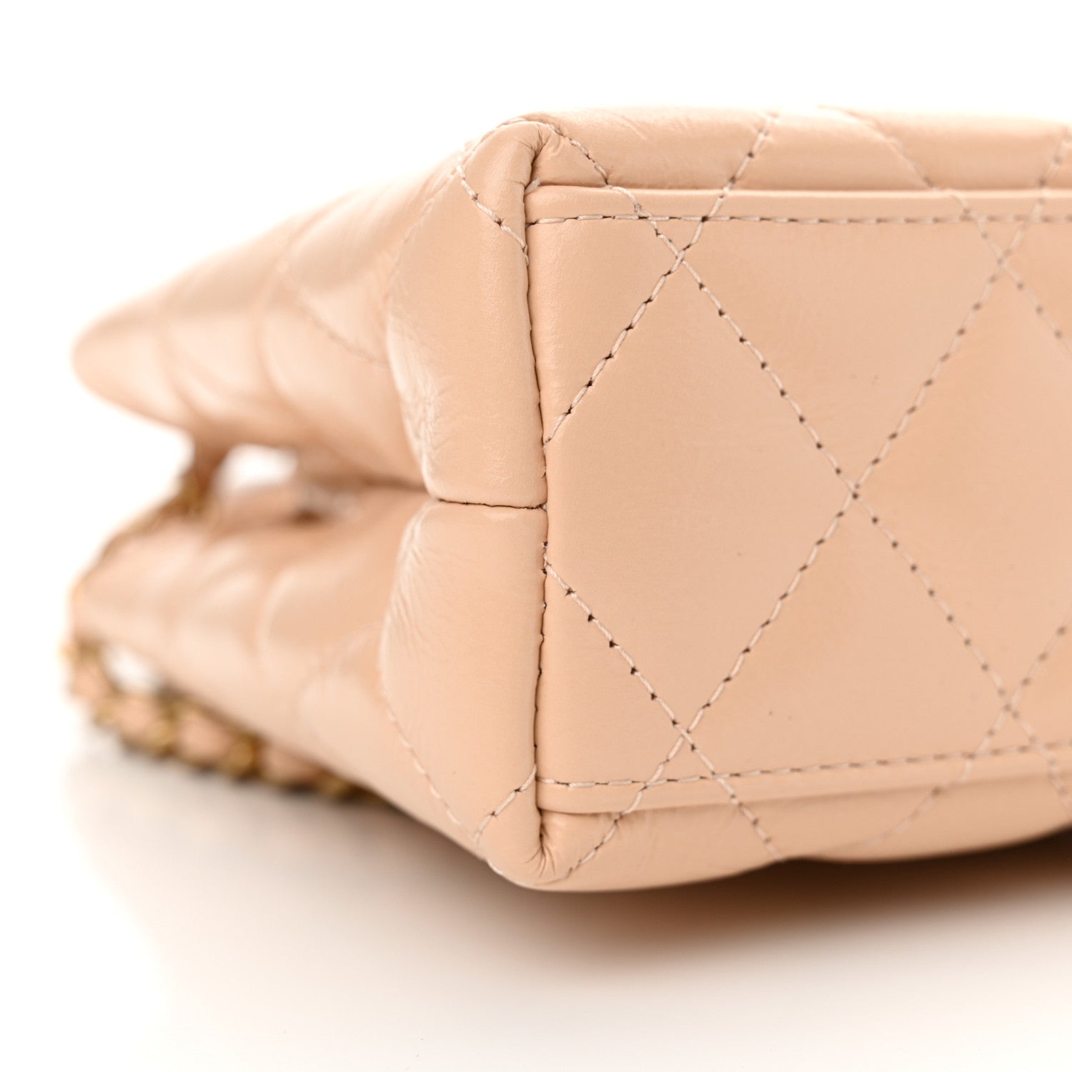 Chanel Shiny Aged Calfskin Quilted Nano Kelly Shopper Beige 9 of 10