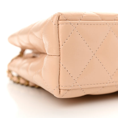 Chanel Shiny Aged Calfskin Quilted Nano Kelly Shopper Beige 9 of 10