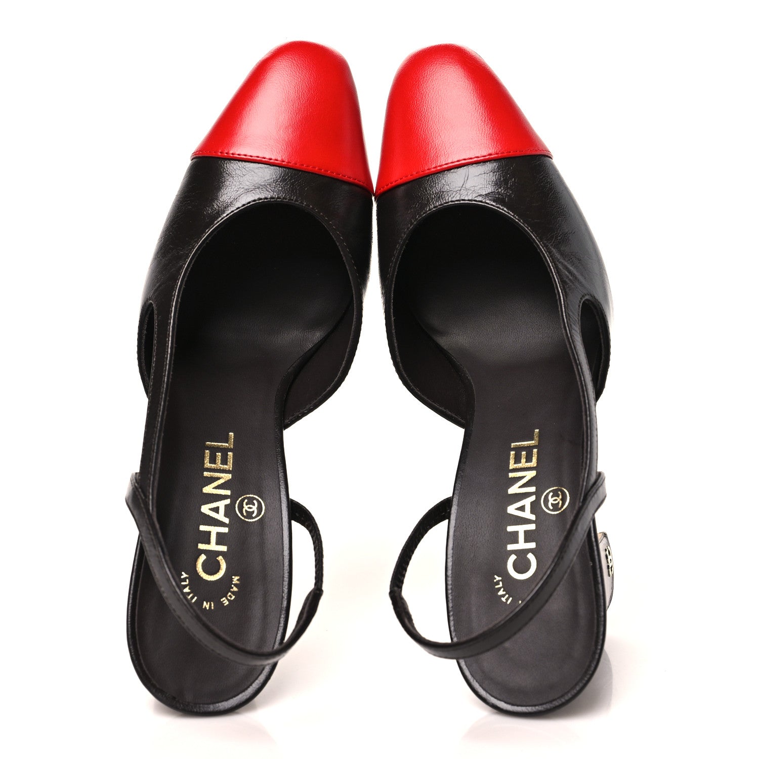 Chanel Crumpled Shiny Lambskin Cap Toe CC Slingback Pumps 37 Dark