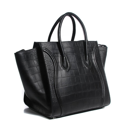Celine Crocodile Embossed Calfskin Medium Phantom Luggage Black 3 of 8