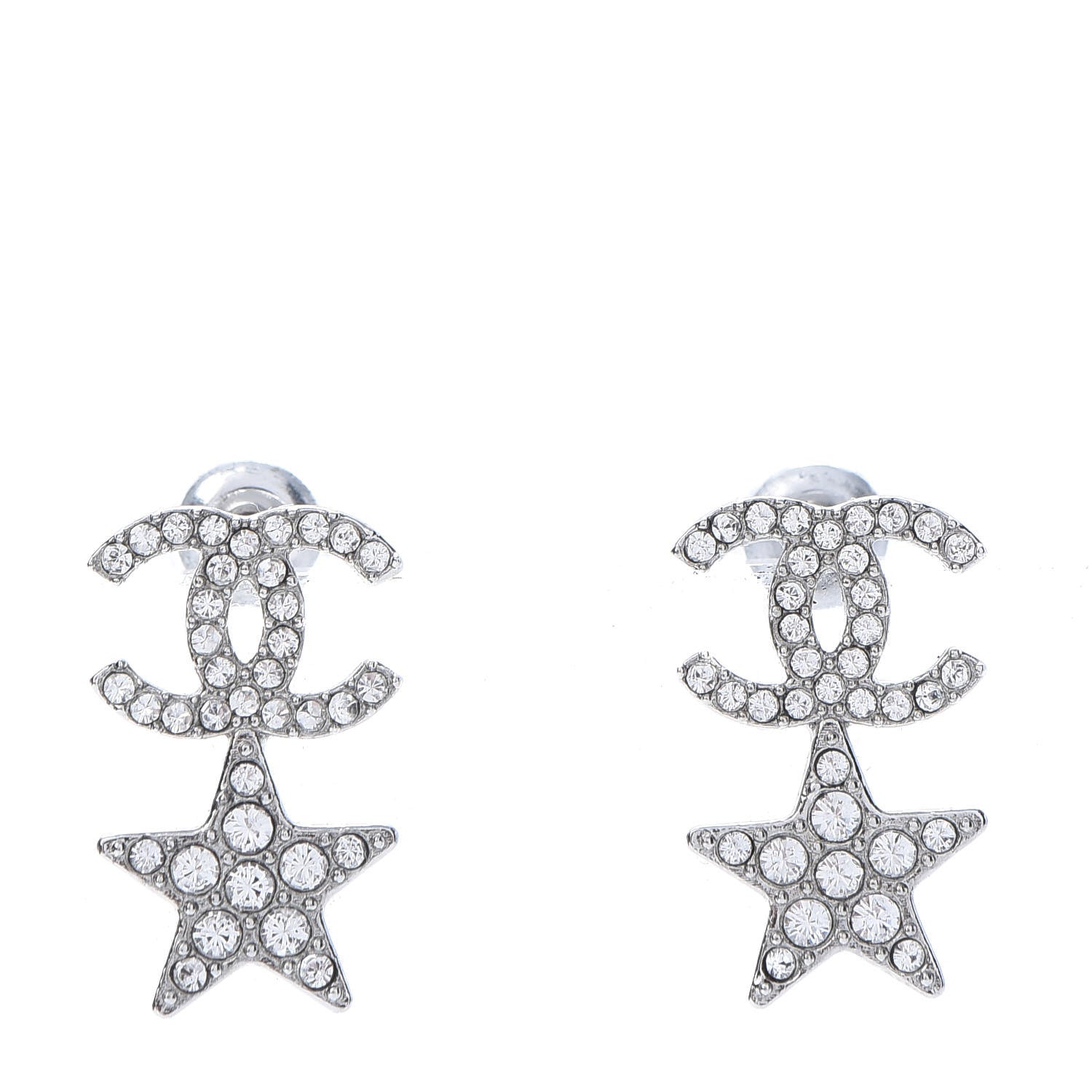 Chanel Crystal CC Star Earrings Silver 1 of 5