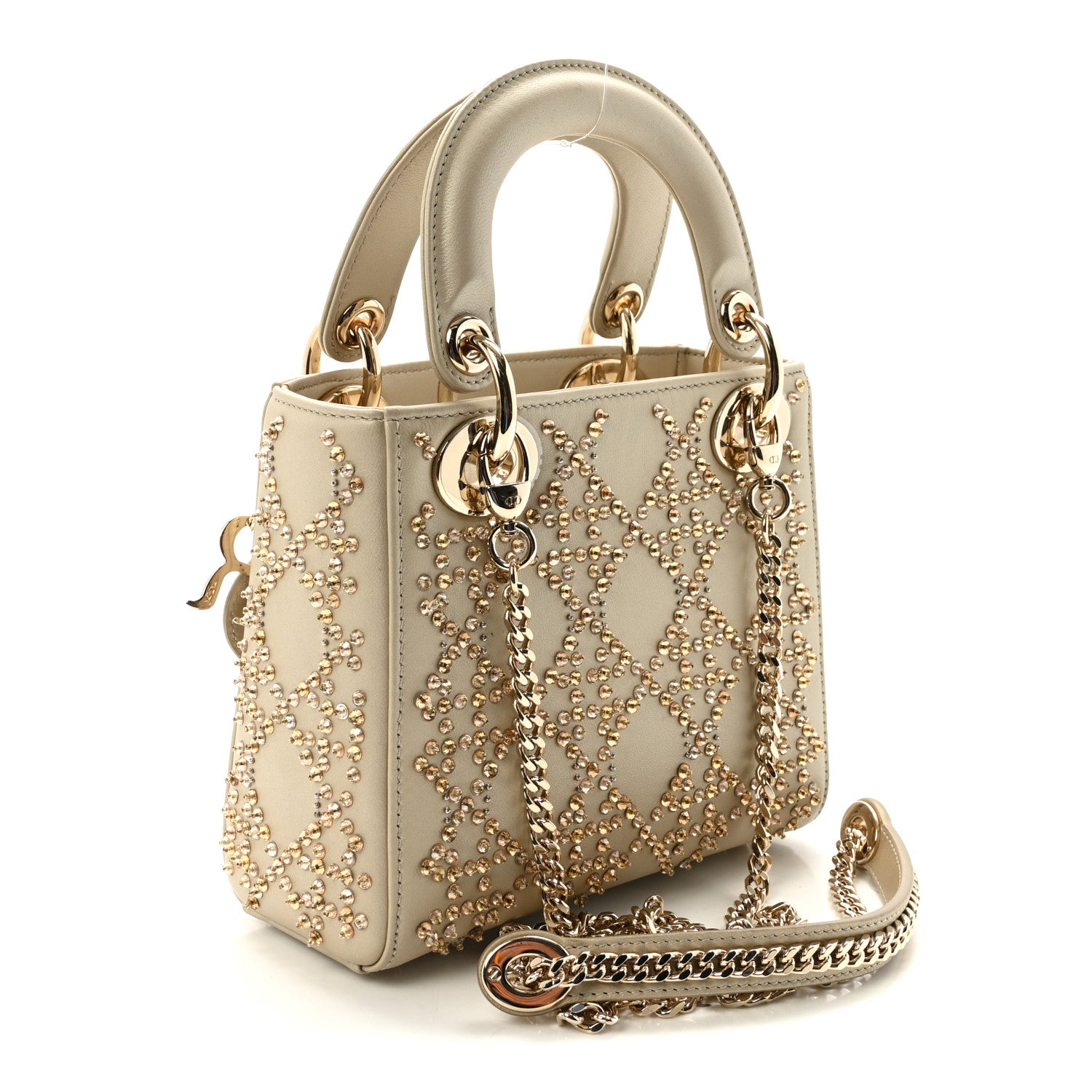 Christian Dior Metallic Lambskin Crystal Cannage Mini Lady Dior Platinum 3 of 10