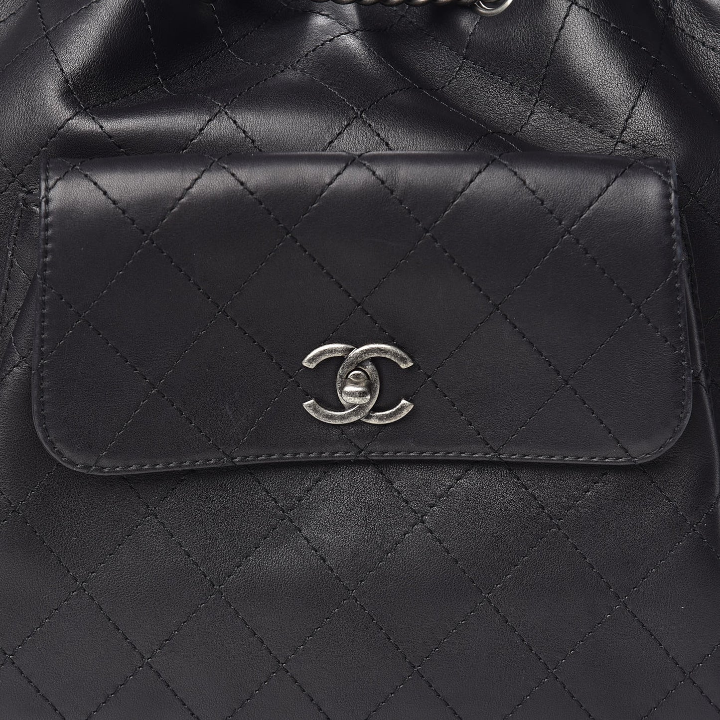 Calfskin Stitched Large Urban Luxury Drawstring Backpack Black