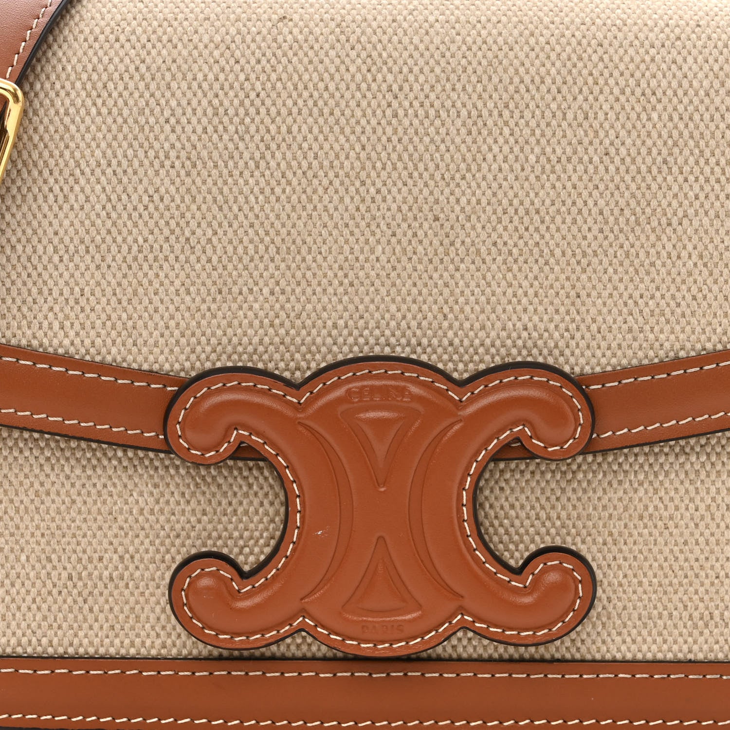 Celine Textile Natural Calfskin Teen Triomphe Tan White 9 of 13