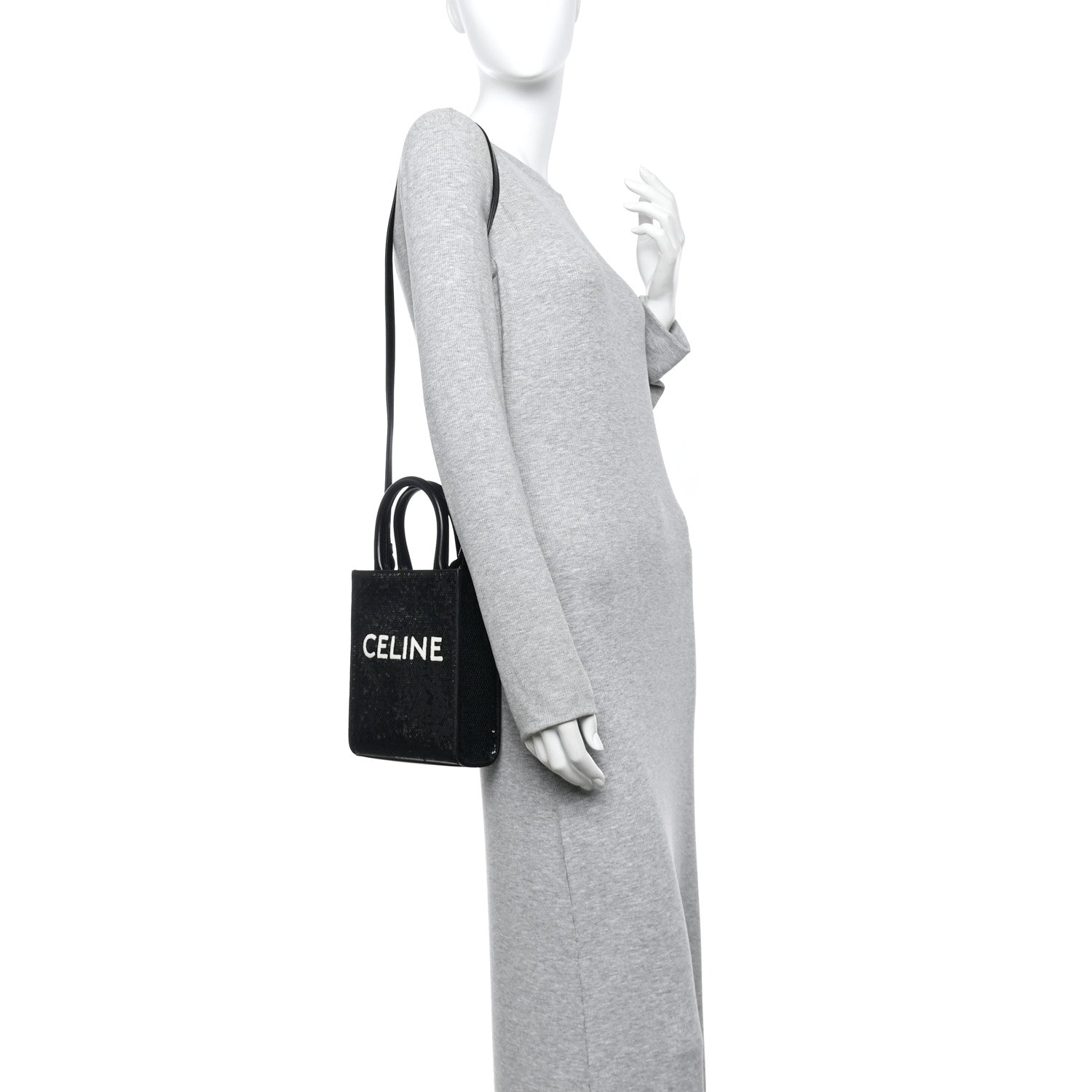 Celine Sequin Calfskin Mini Vertical Cabas Black White 2 of 8