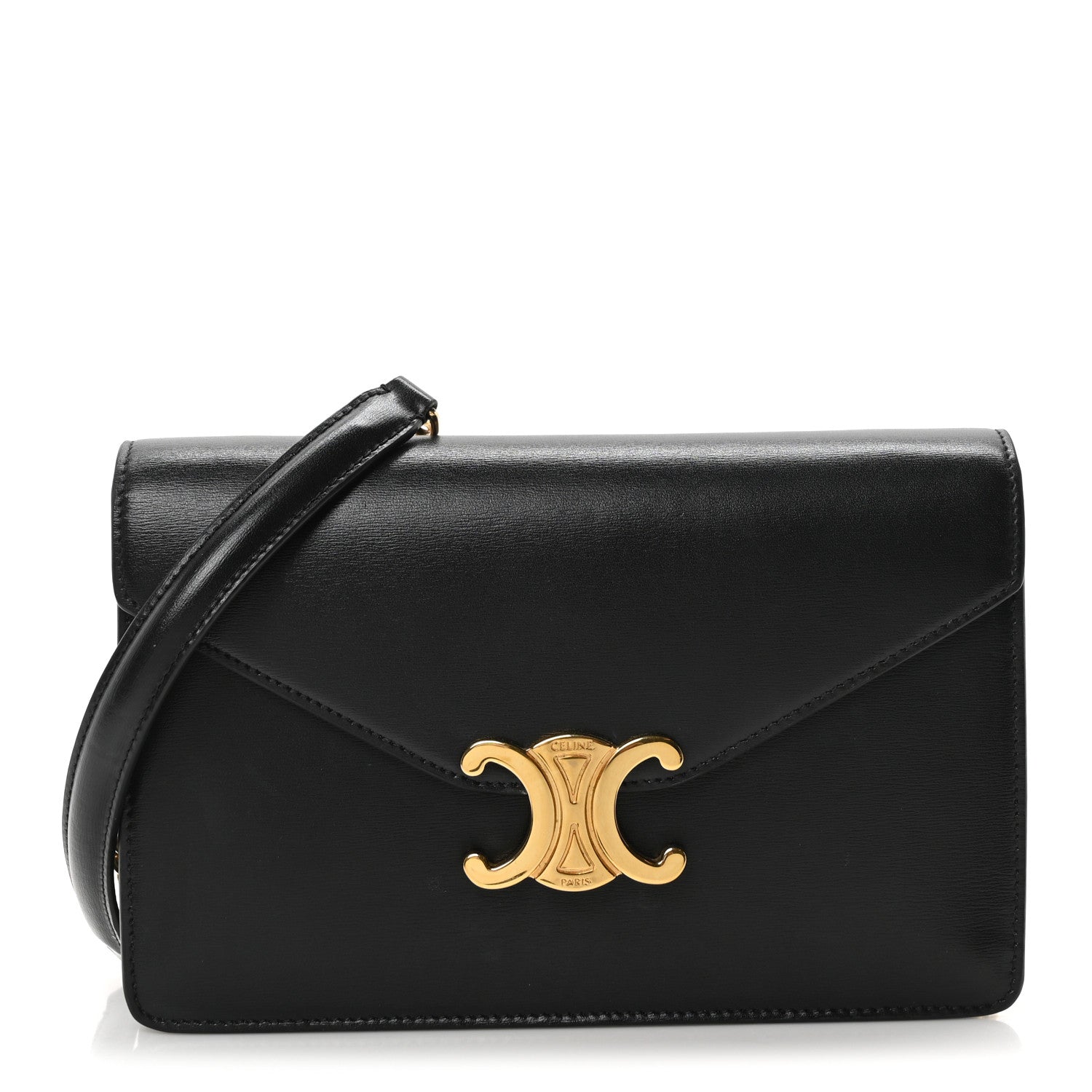 Celine Shiny Calfskin Triomphe Margo Wallet on Chain Black 1 of 10