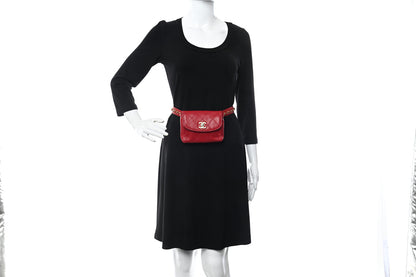 Chanel Lambskin Diamond Stitched Waist Chain Belt Flap Bag Red 2 of 12