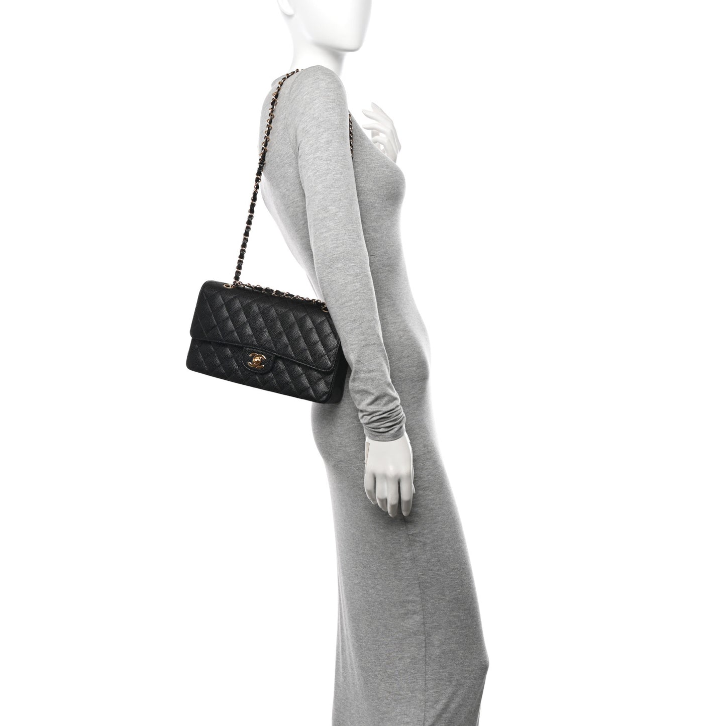 Caviar Quilted Medium Double Flap Black