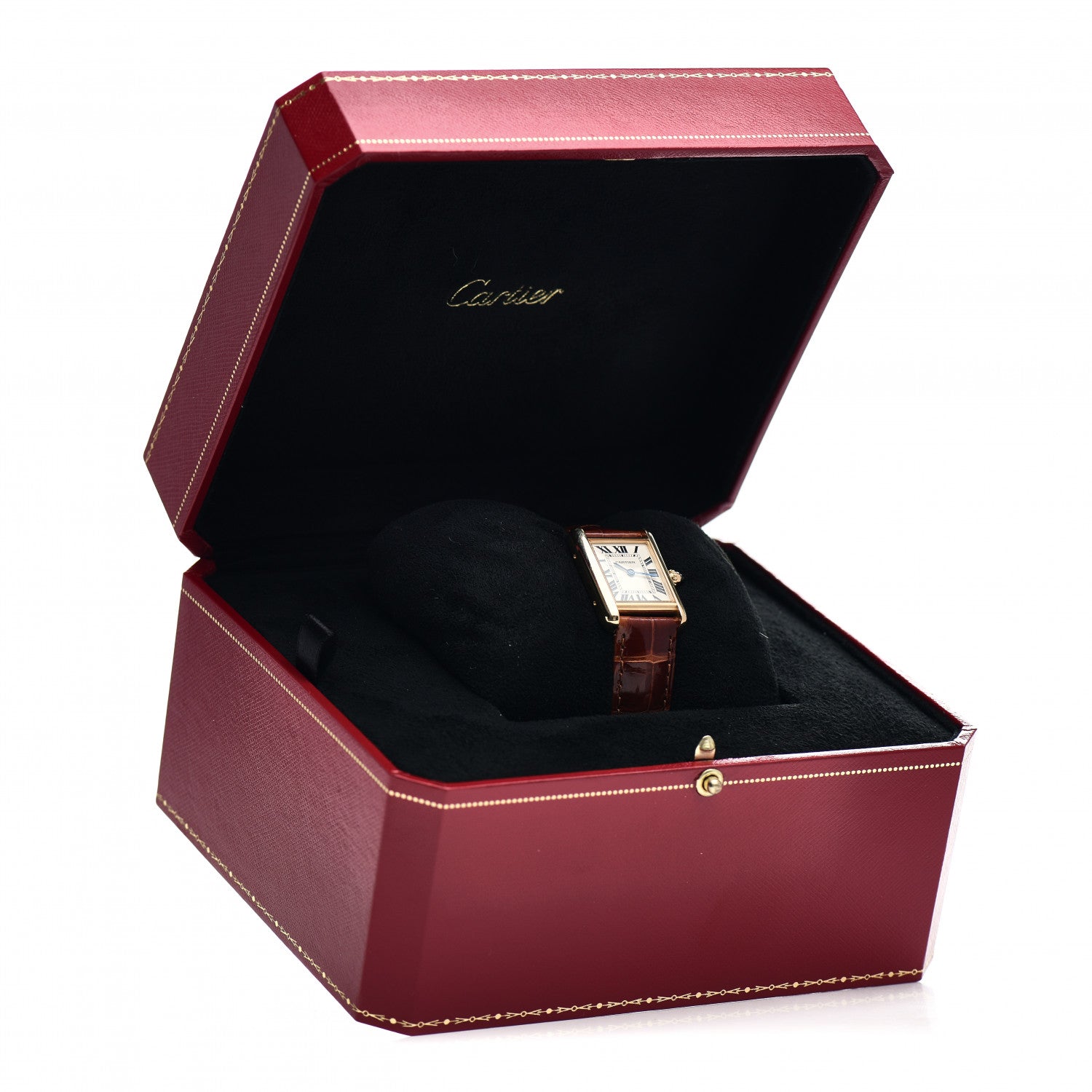 Cartier 18K Yellow Gold Alligator 22mm Tank Louis Quartz Watch Brown 5 of 5