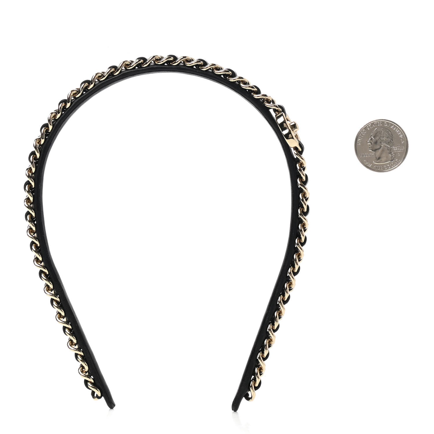 Chanel Metal Lambskin CC Turnlock Chain Headband Gold Black 2 of 4