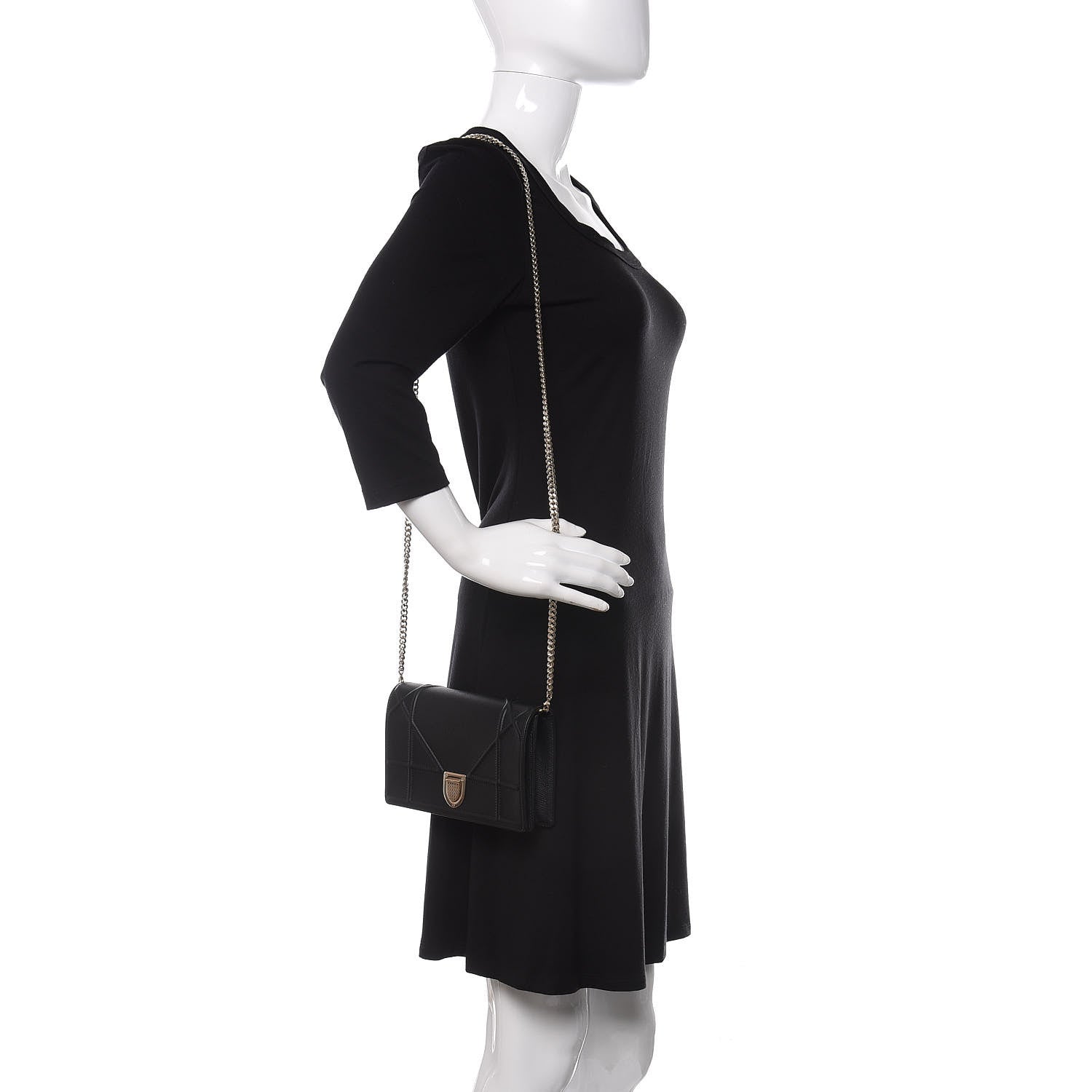 Christian Dior Grained Calfskin Diorama Wallet on Chain Pouch Black 2 of 9