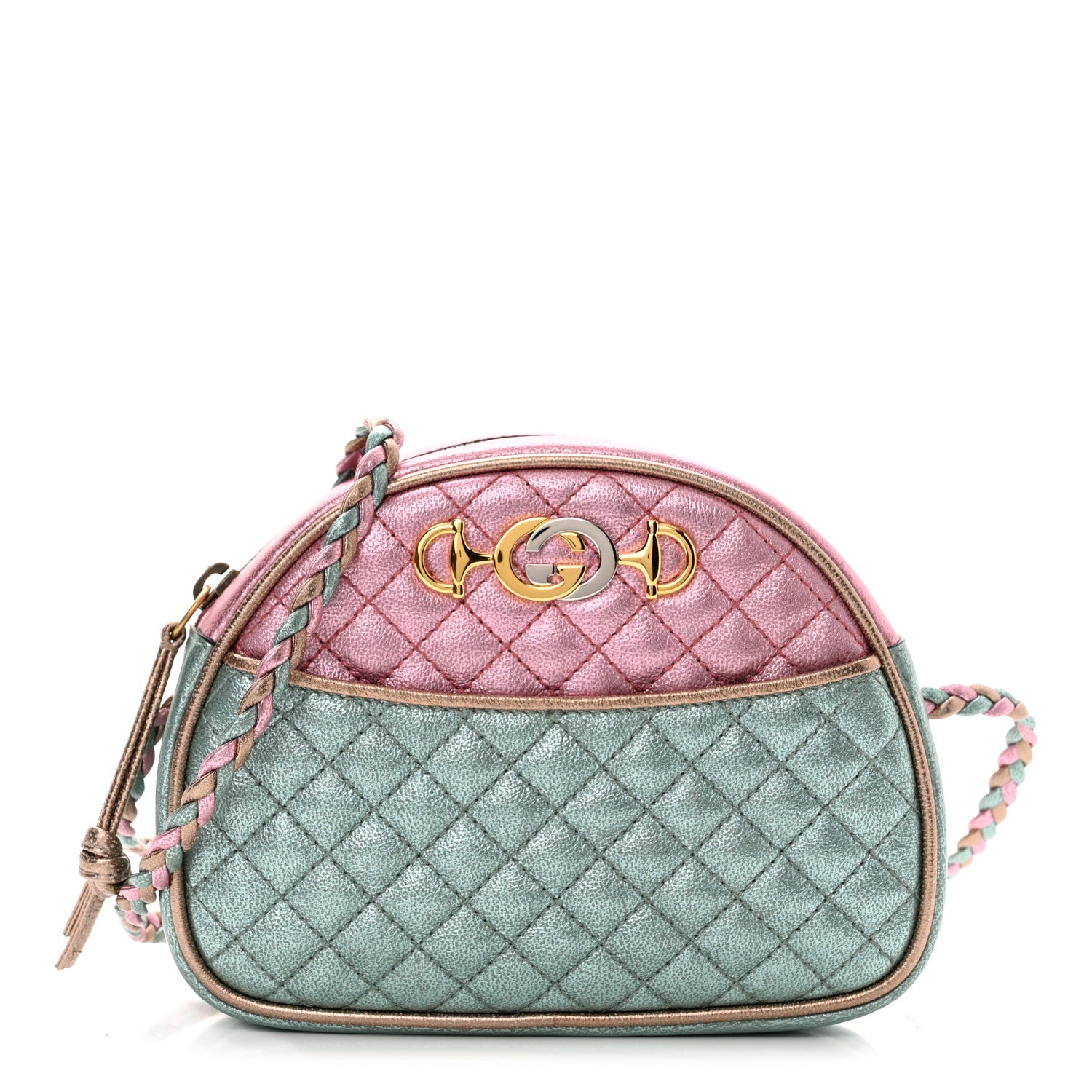 Gucci Laminated Nappa Trapuntata Mini Zumi Dome Shoulder Bag Rosa Lago Rame 1 of 10