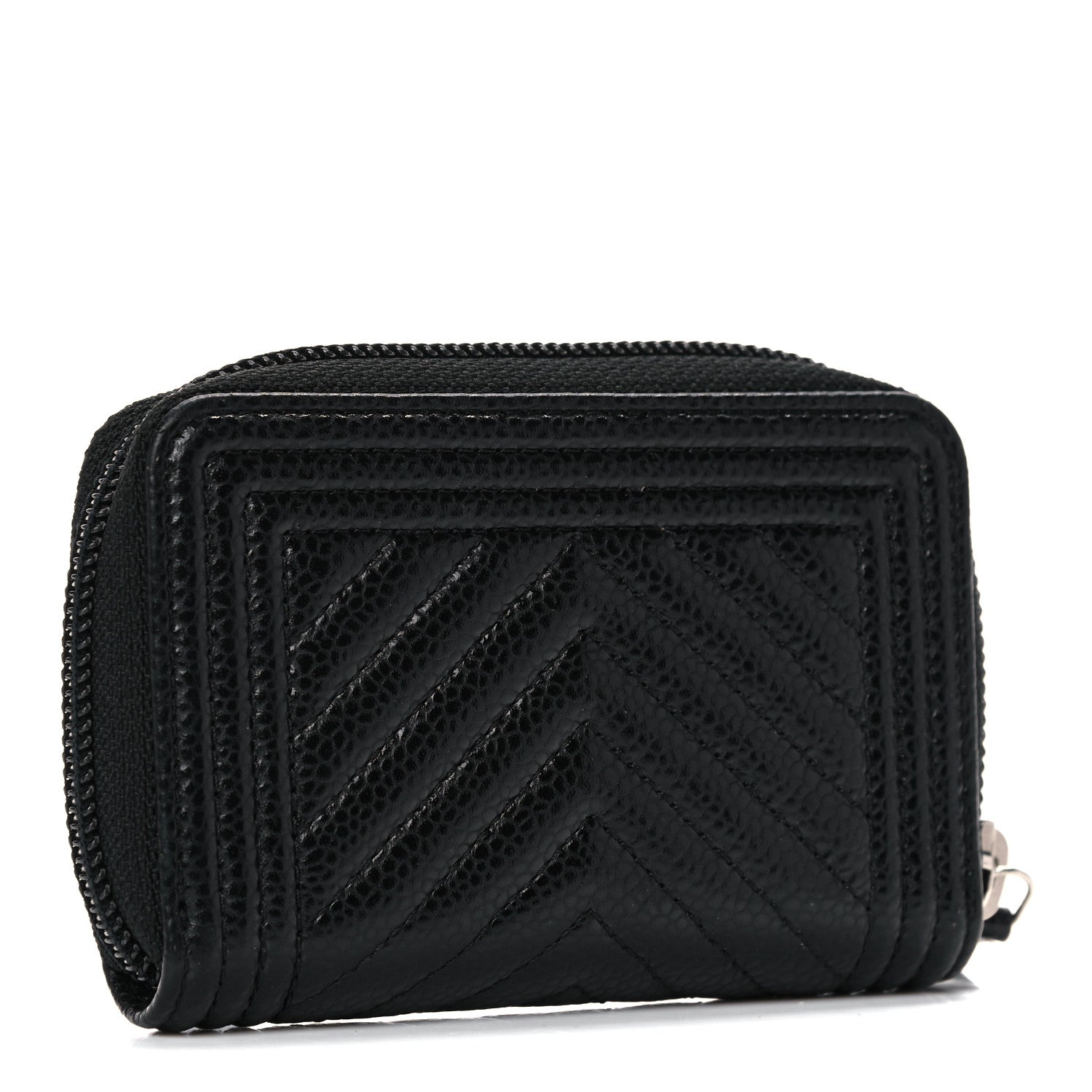 Chanel Caviar Chevron Quilted Boy Zip Around Coin Purse Wallet Black 3 of 10