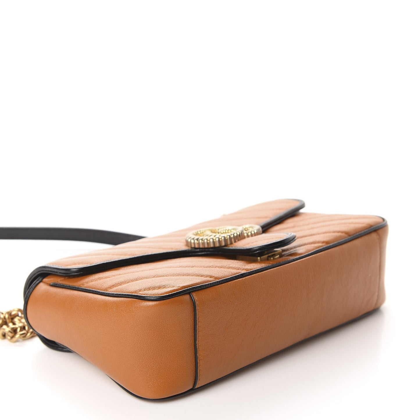 Vintage Effect Calfskin Matelasse Diagonal Small Torchon GG Marmont Shoulder Bag Cognac Black