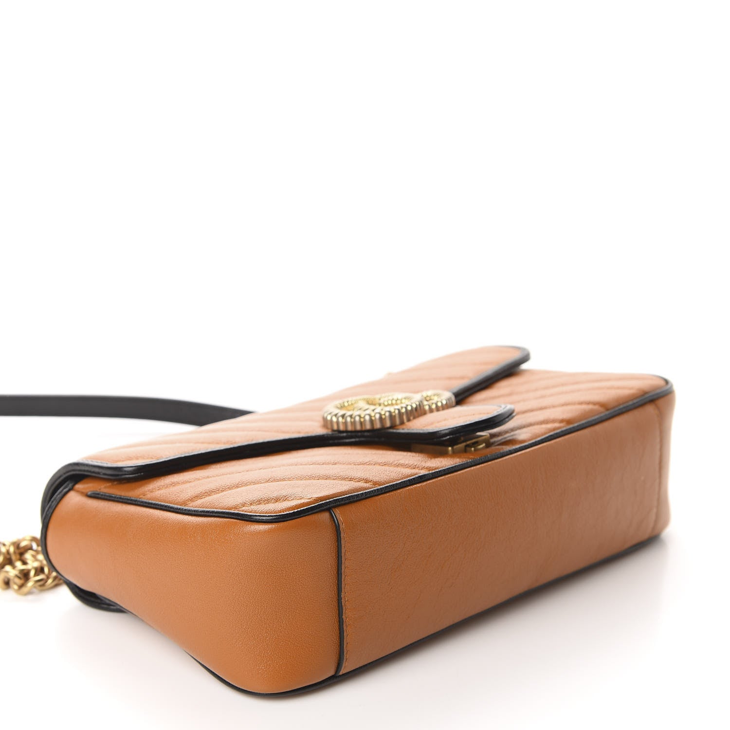 Gucci Vintage Effect Calfskin Matelasse Diagonal Small Torchon GG Marmont Shoulder Bag Cognac Black 4 of 10