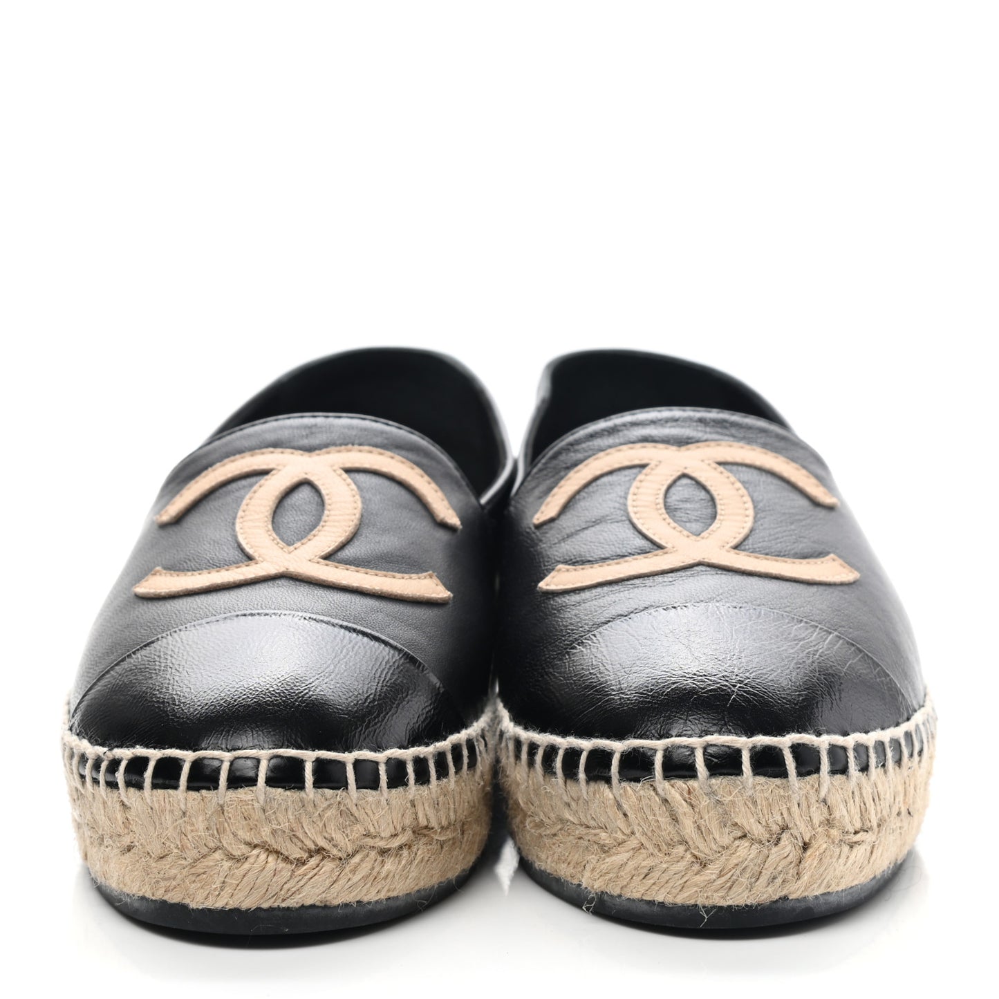 Lambskin Shiny Calfskin CC Espadrilles 36 Black Beige