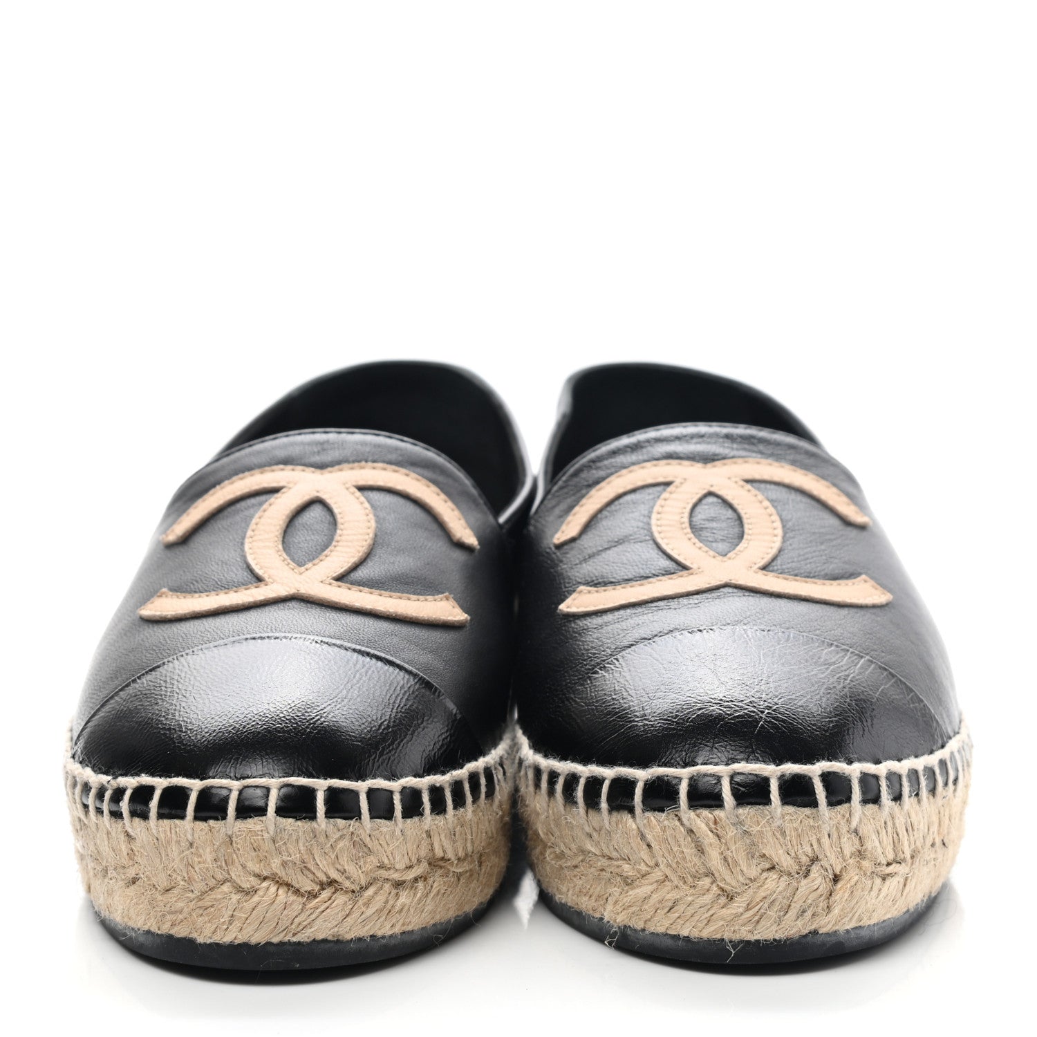 Chanel Lambskin Shiny Calfskin CC Espadrilles 36 Black Beige 2 of 9