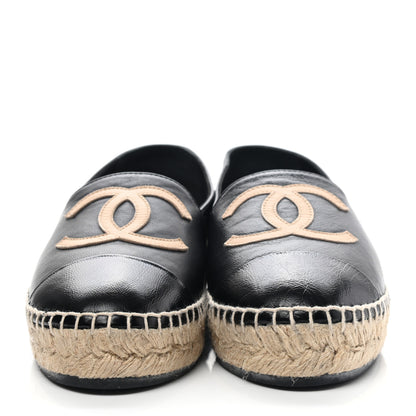 Chanel Lambskin Shiny Calfskin CC Espadrilles 36 Black Beige 2 of 9