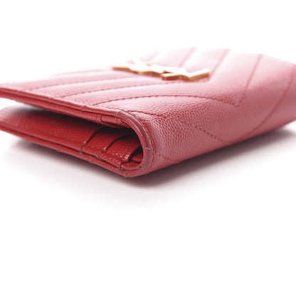 Saint Laurent Grain De Poudre Matelasse Chevron Monogram Zipped Card Case Rouge 12 of 13