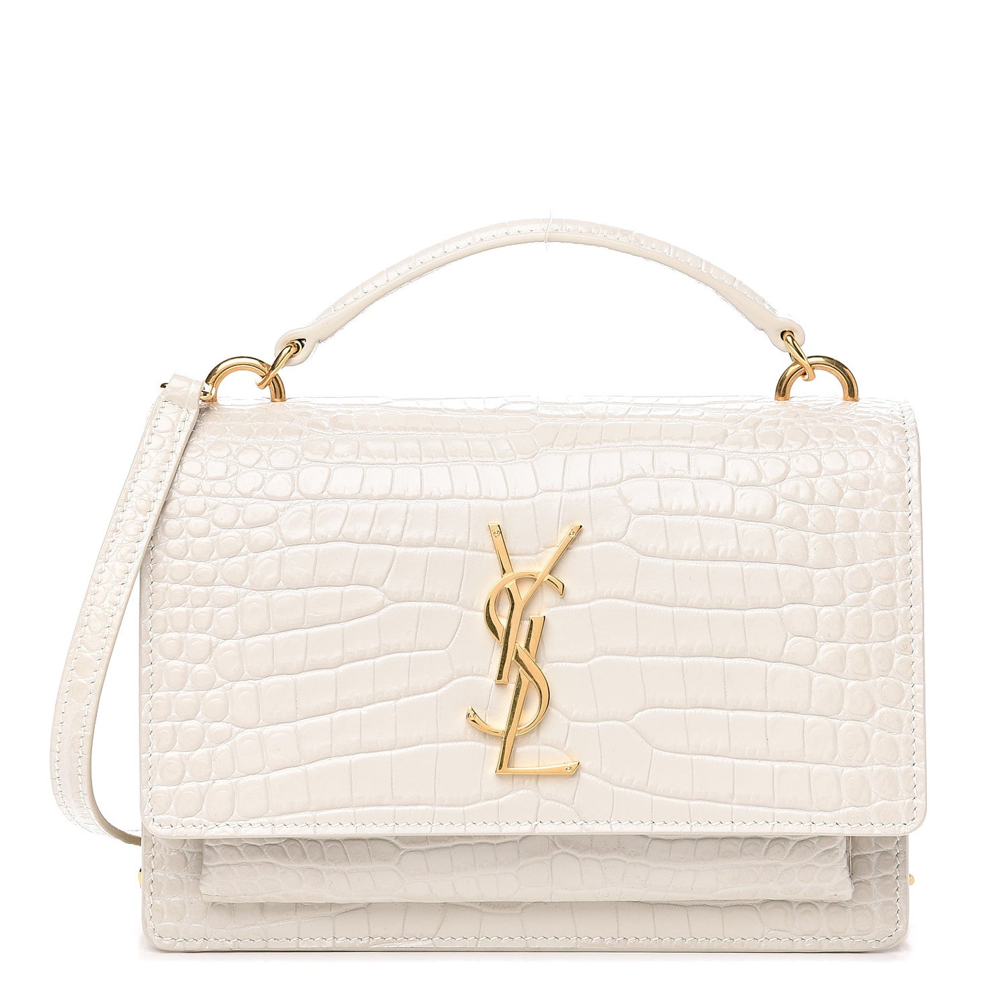 Calfskin Crocodile Embossed Monogram Sunset Chain Wallet Blanc Vintage