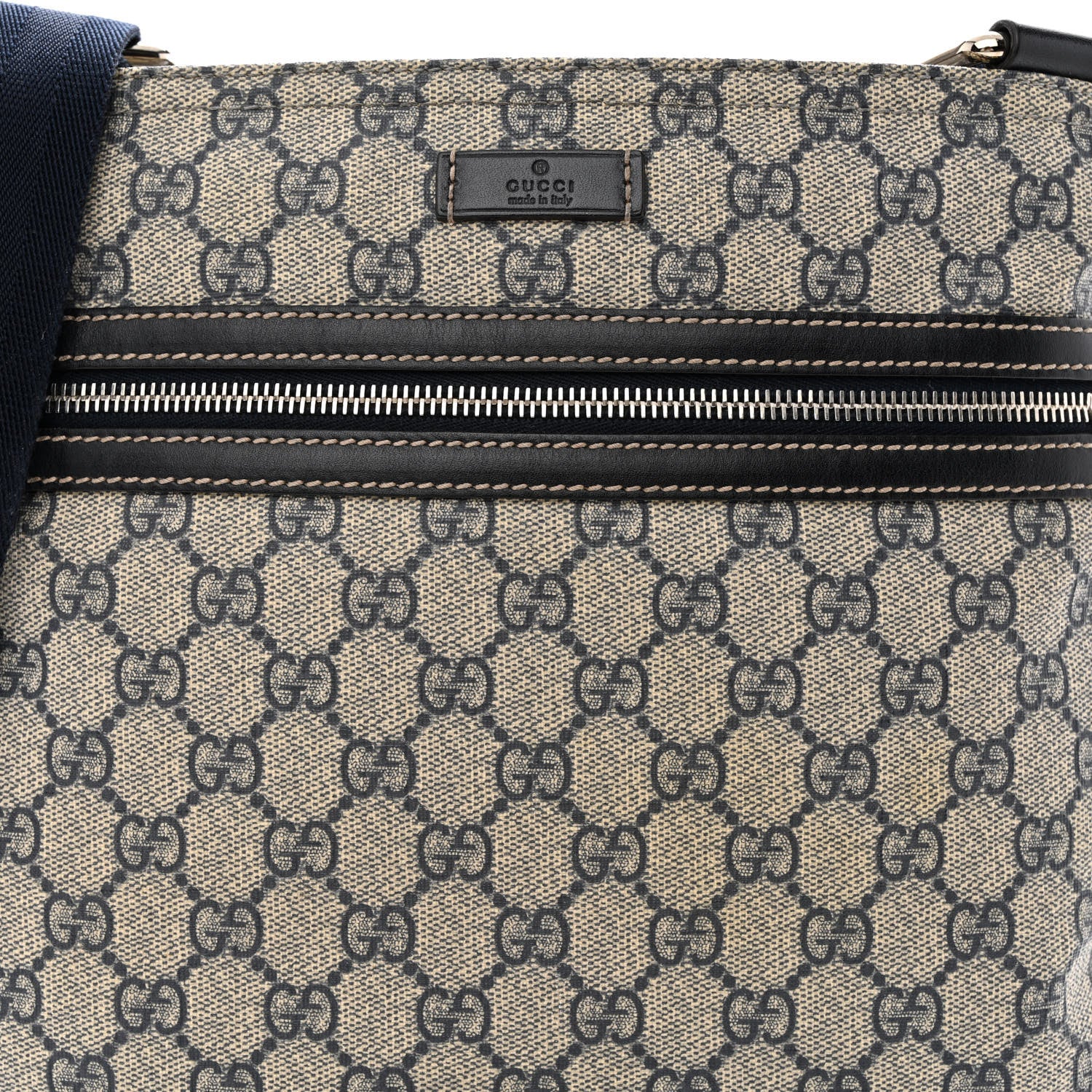 Gucci GG Supreme Monogram Small Flat Side Zip Messenger Bag Beige Blue 8 of 10