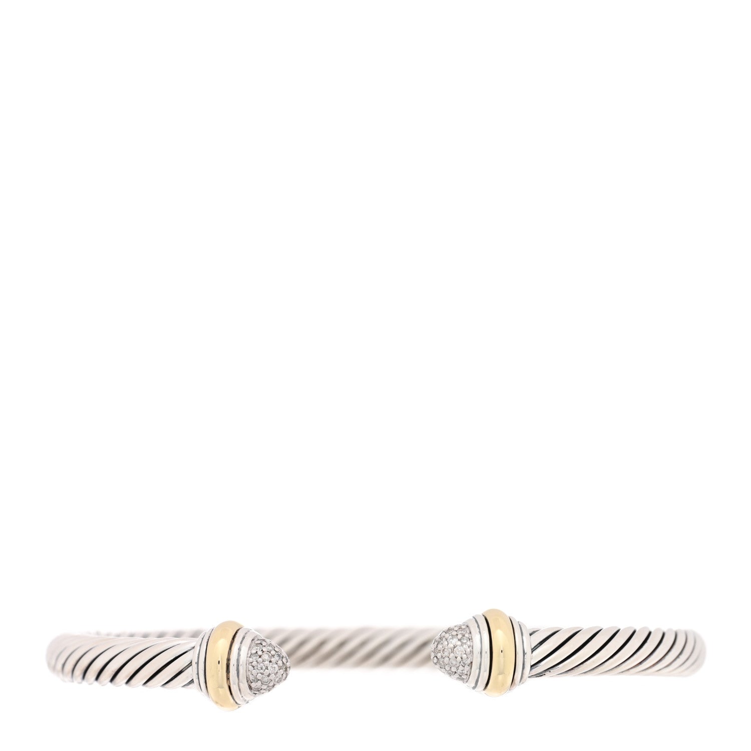 David Yurman Sterling Silver 14K Yellow Gold Diamond 5mm Cable Classics Pave Domes Bracelet 1 of 3