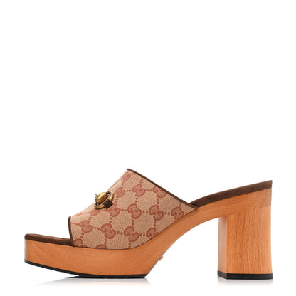 Gucci GG Monogram Suede Houdan Platform Slide Sandals 40 Beige Ruggine Maroon 1 of 4