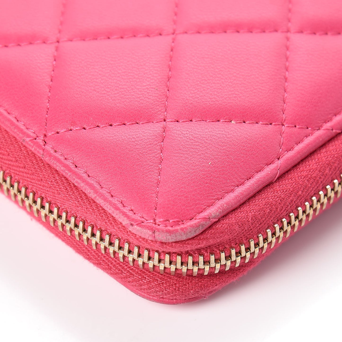 Lambskin Quilted Large Zip Around Organizer Wallet Dark Pink