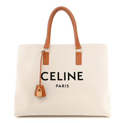 Celine Canvas Calfskin Horizontal Cabas Natural Tan 1 of 11