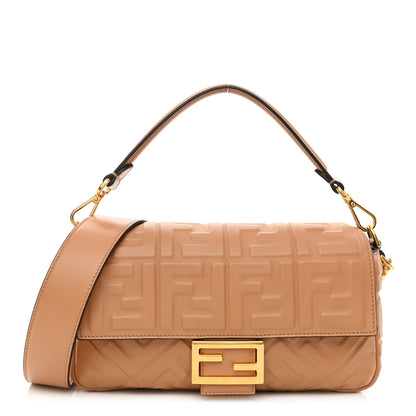 Fendi Nappa FF 1974 Embossed Baguette Miele Scuro 1 of 9