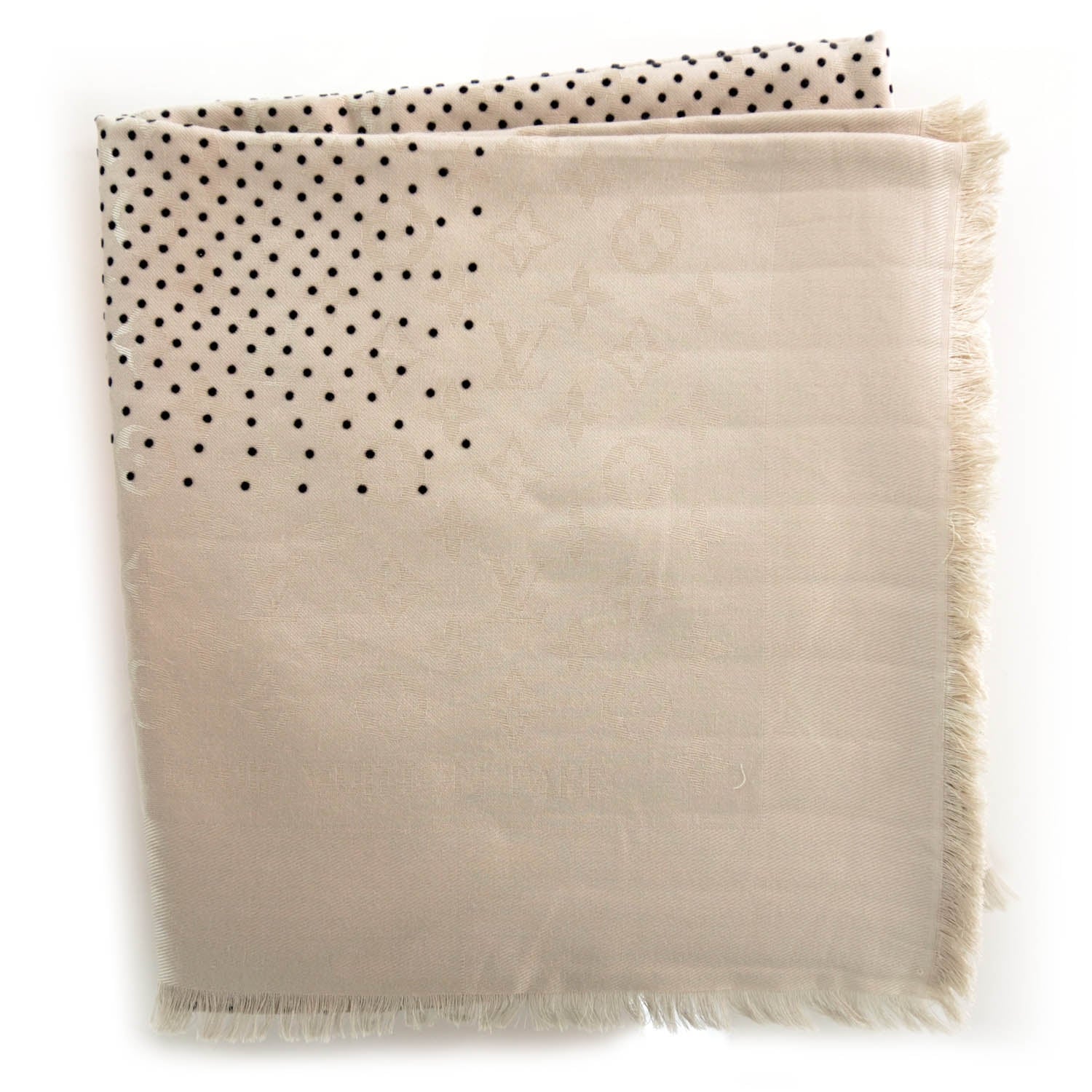 Louis Vuitton Silk Wool Monogram Pois Shawl Beige 2 of 6