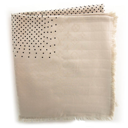Louis Vuitton Silk Wool Monogram Pois Shawl Beige 2 of 6