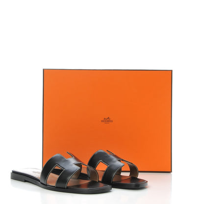 Hermes Box Calfskin Oran Sandals 37 Black 17 of 17