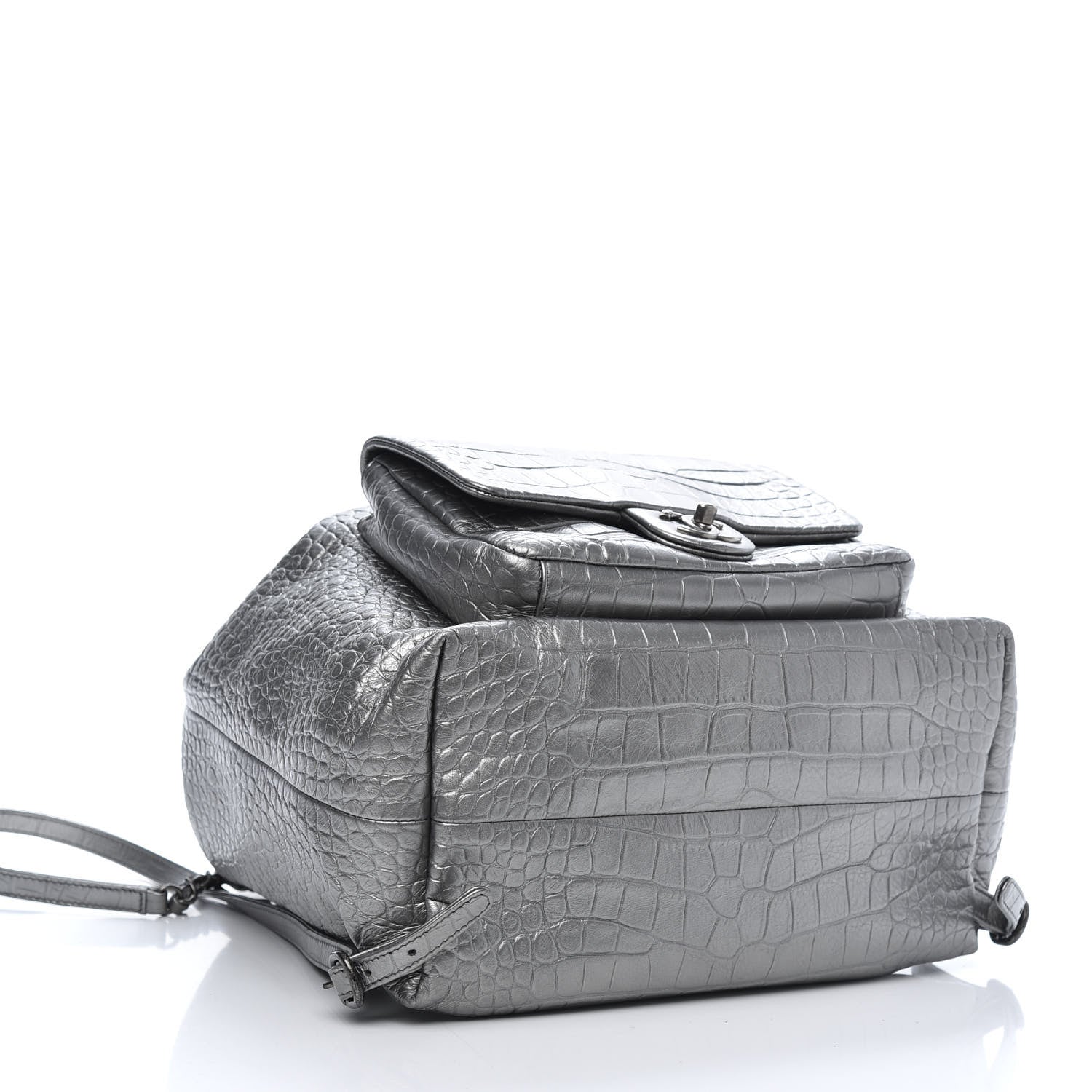 Chanel Metallic Calfskin Crocodile Embossed Large Backpack Silver 3 of 10