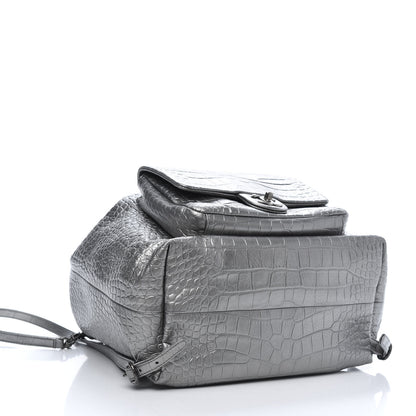 Chanel Metallic Calfskin Crocodile Embossed Large Backpack Silver 3 of 10