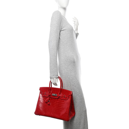 Hermes Shiny Porosus Crocodile Birkin 35 Rouge Casaque 2 of 11
