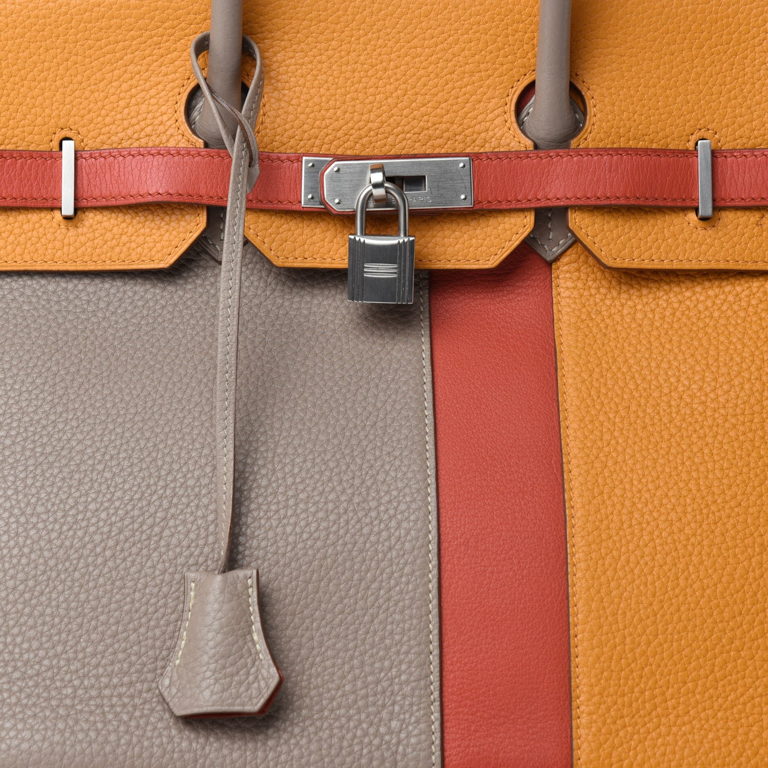 Hermes Taurillon Clemence Swift Tri-Color Birkin 35 Sanguine Gris Tourterelle Moutarde 12 of 12