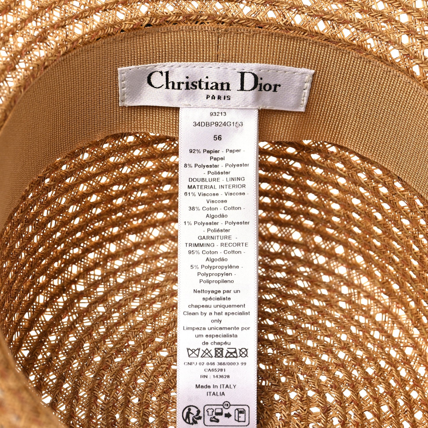 Straw Embroidered D-Bobby Large Brim Hat 56 Natural
